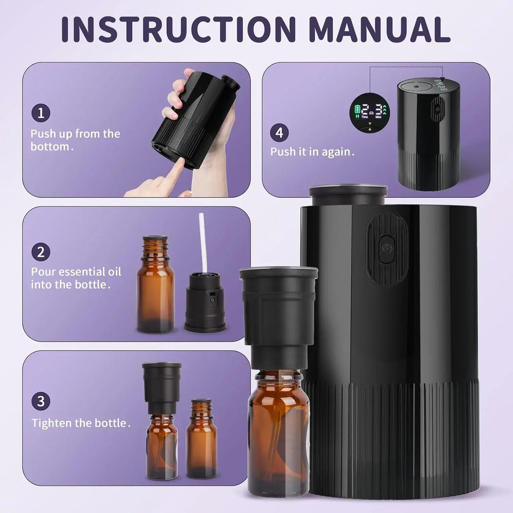 Essential Oil Diffuser Portable Cordless Diffuser Battery Operated for Car Office Home USB Rechargeable Scent Diffusers